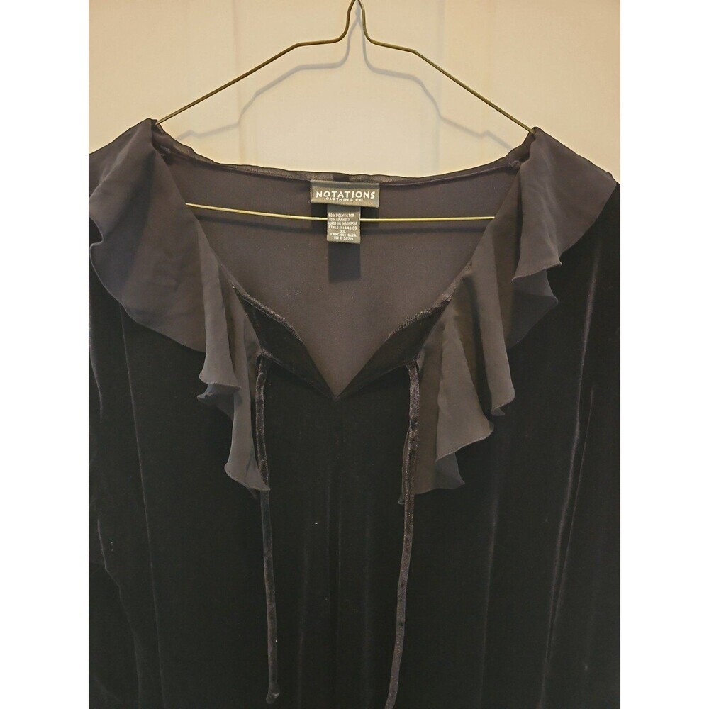 NOTATIONS XL BLACK VELVET RUFFLED NECK BLOUSE SZ Xl - Picture 5 of 8